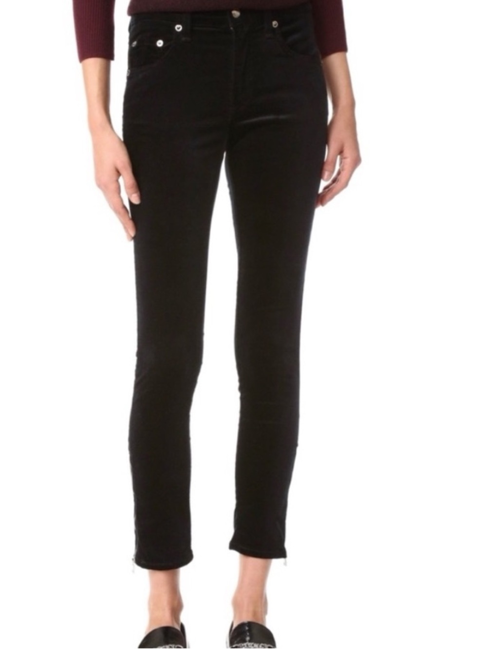 Rag & Bone Ankle Zip Velvet Pants Capri Slim 26 Black